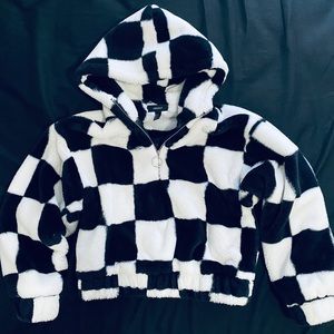 Forever 21 Checkered Fur Cropped Hoodie